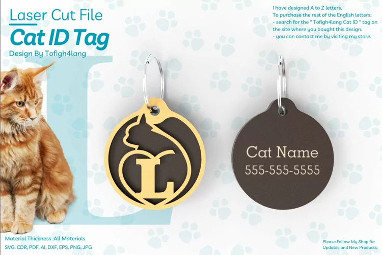 L | Cat ID Tag | Cat ID Tag Slide On Collar| laser cut | SVG