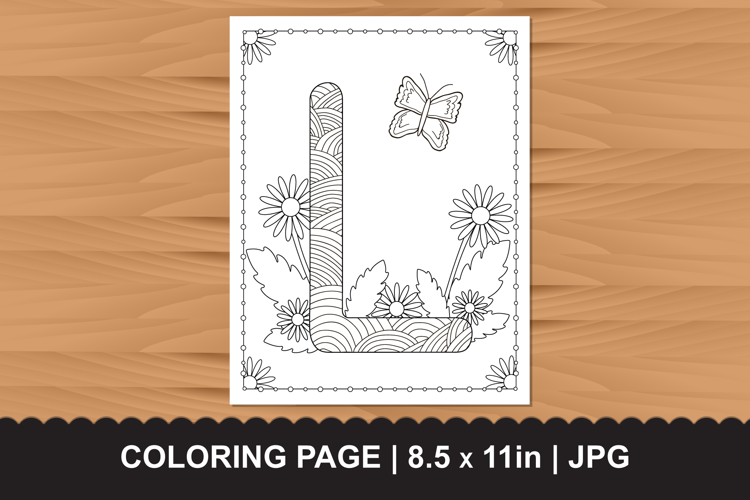 Letter L Coloring Page with Butterflies and Flowers