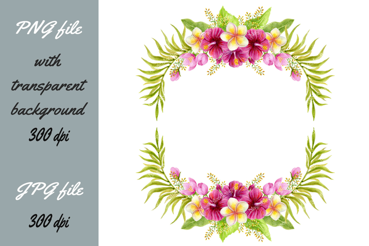Tropical frame. Watercolor flowers palm for party invitation