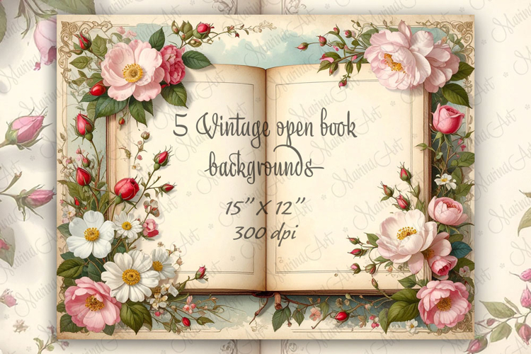 Vintage Journal Pages Open diary Book Victorian wild Roses