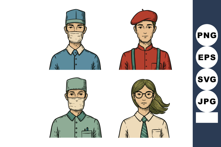 Diverse professions vector illustration with medical, milita