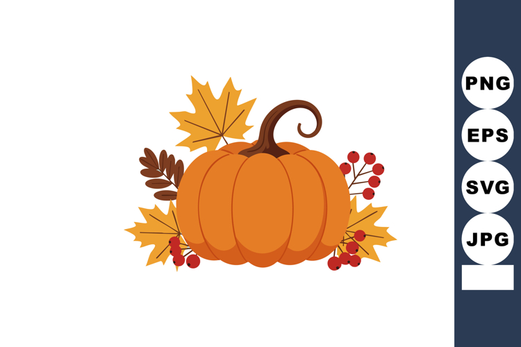 Pumpkin with autumn leaves and red berries seasonal fall har