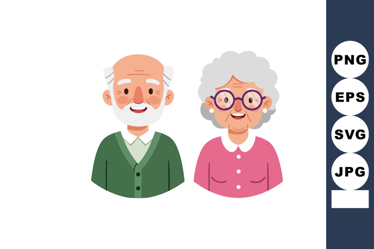 Elderly couple smiling together with grey hair and colorful