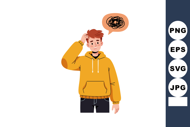 Young man confused with mental stress and tangled thoughts i