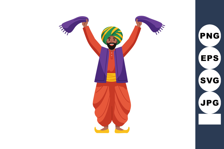 Man in traditional colorful Indian attire celebrating with r