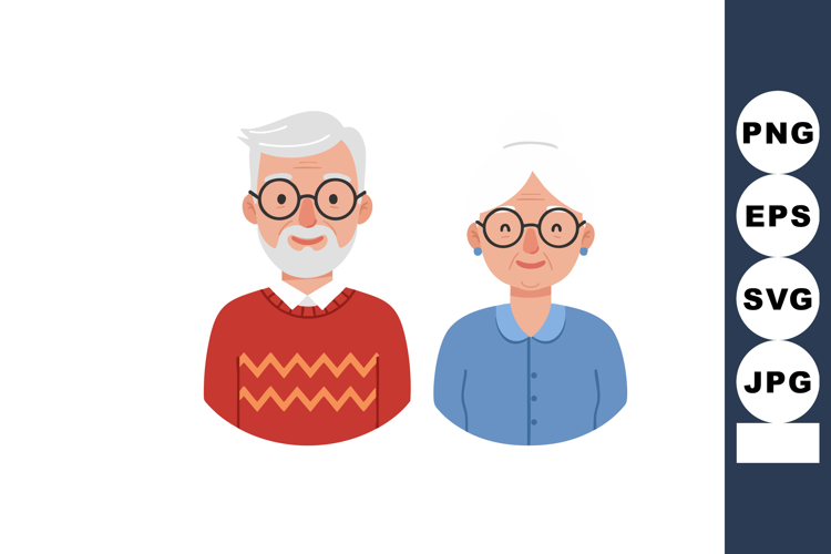 Elderly couple senior man woman portrait vector illustration