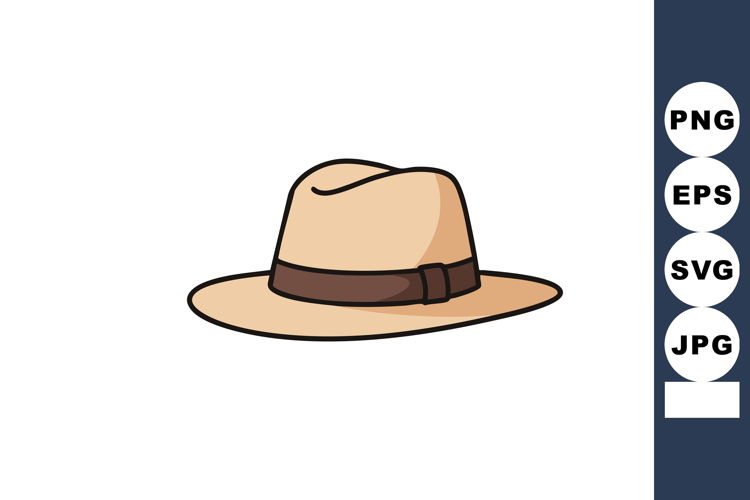 Wide Brim Beige Fedora Hat with Brown Band Vector Illustrati