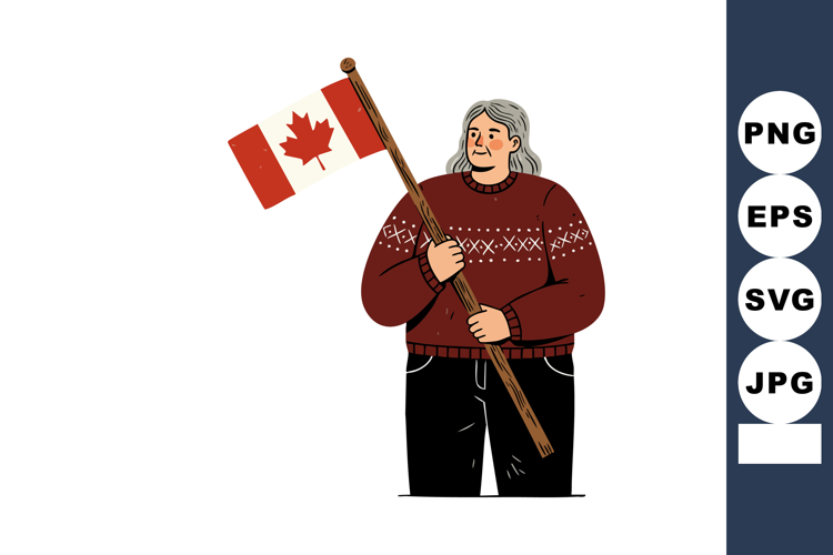Older person holding Canadian flag vector illustration with