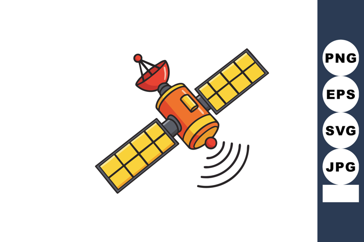 Satellite with solar panels and antenna transmitting signals