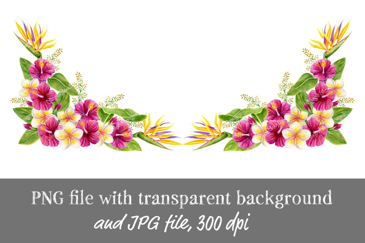 Tropical flowers and leaves frame Watercolor Sublimation PNG