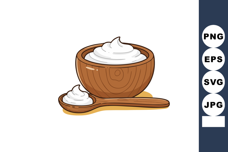 Bowl and spoon with creamy white yogurt or sour cream vector