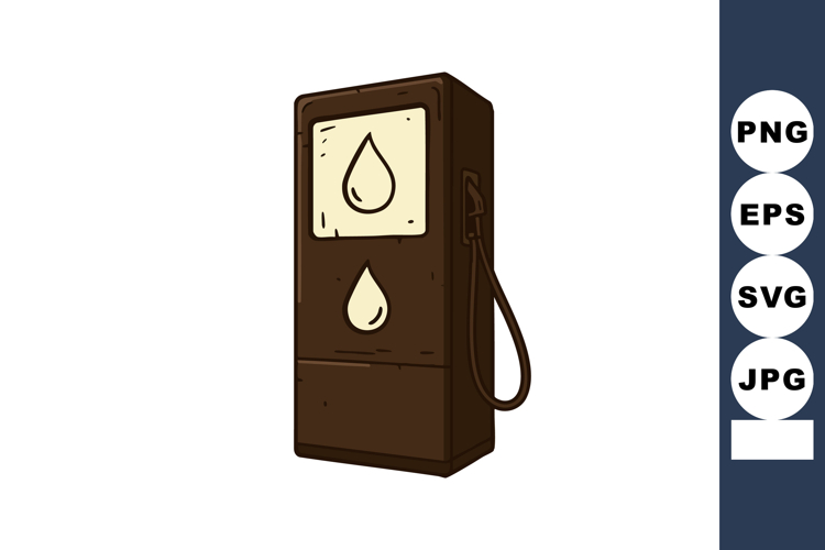 Vintage fuel pump with oil drops illustration in brown tones