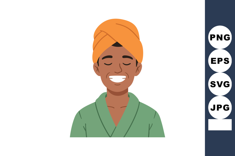 Smiling man with orange towel turban and green bathrobe vect