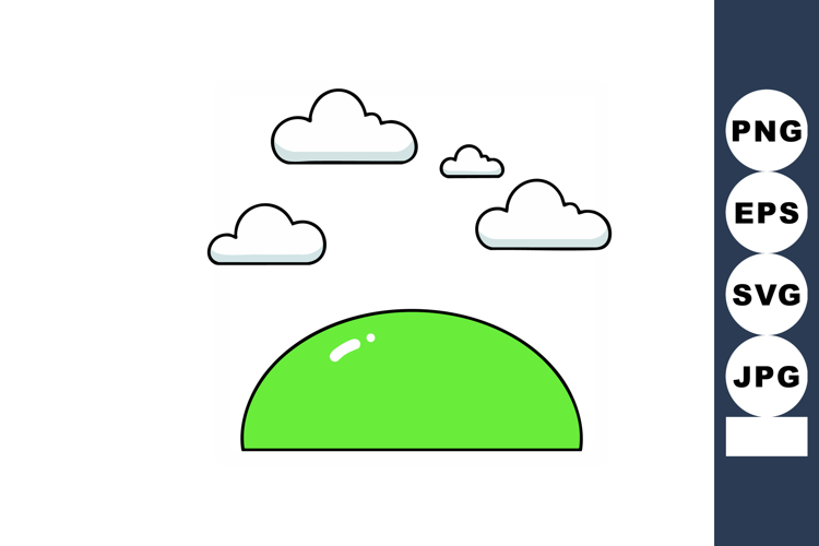 Green hill with white clouds simple vector illustration natu