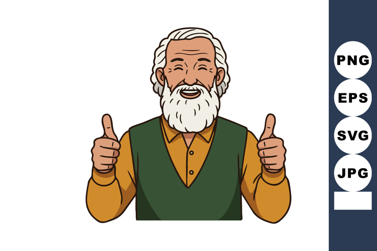 Elderly man with white beard giving thumbs up positive gestu
