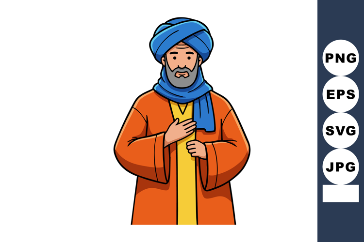Middle Eastern man wearing traditional turban and robe vecto