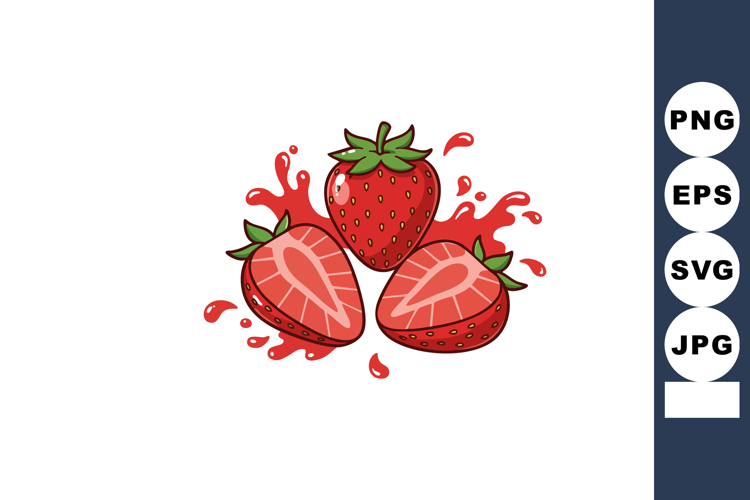 Strawberry fruit with splash juice illustration in red ripe
