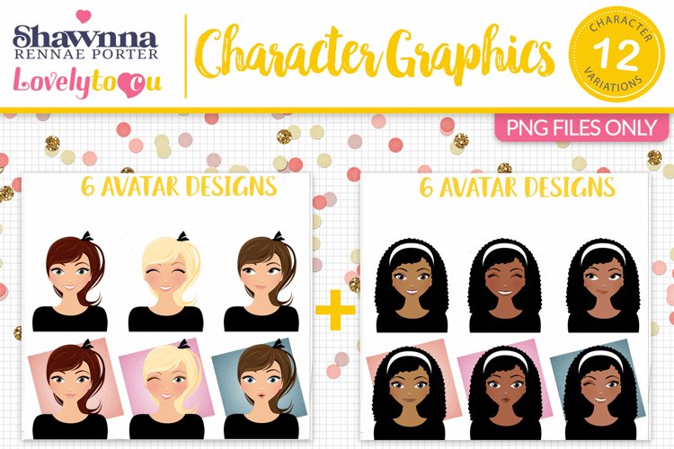 Expressions avatars female character clipart L387 Piper example image 1