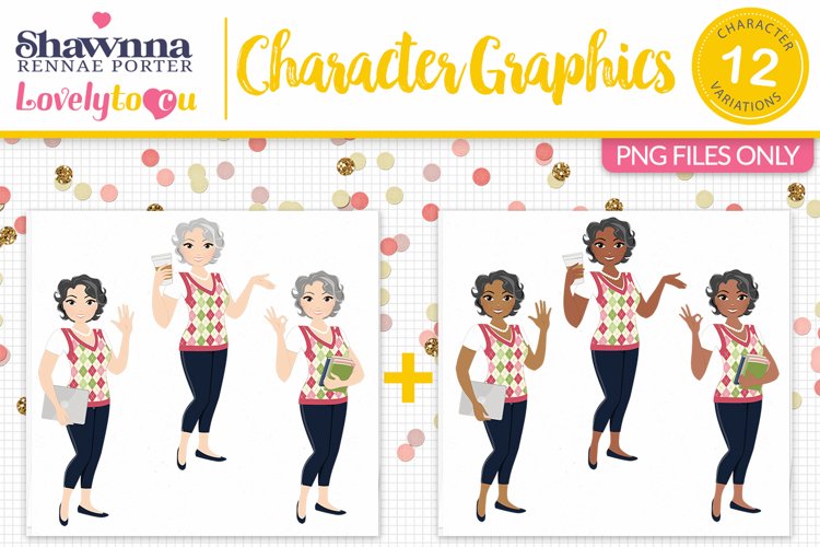 Teacher avatar, mature woman character clipart L478 Millie