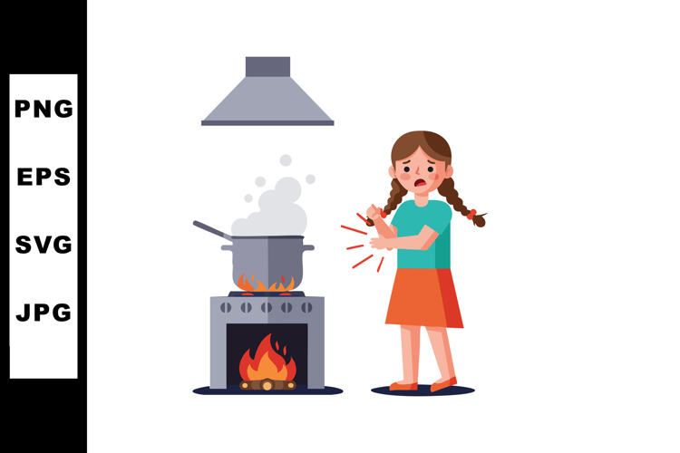 Girl Burned Hand Cooking Accident Kitchen Safety Awareness V