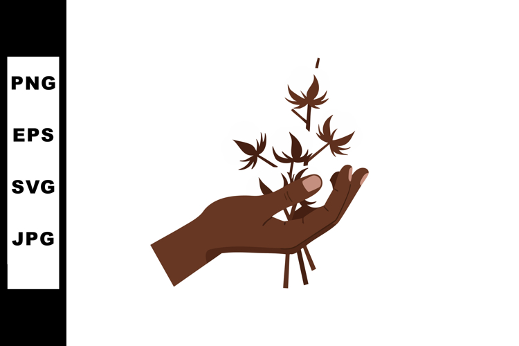 Dark brown hand holding autumn leaves vector illustration wi