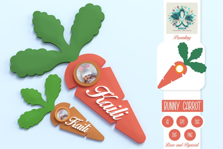 Easter Bunny Carrot Laser Cut Template - Add Text or Photo example image 1