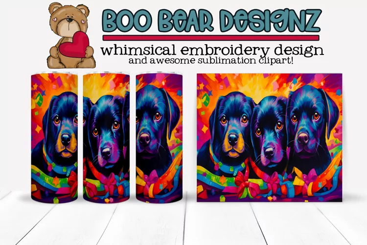 Colorful Christmas Puppies Sublimation tumbler design
