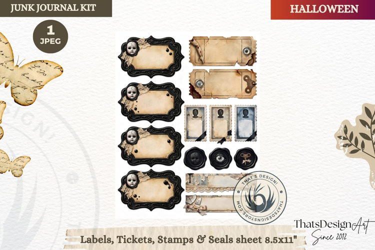 Horror Halloween Junk Journal Gothic label ticket sheets