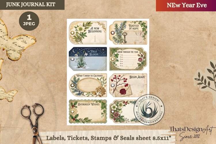 Vintage New Year Junk Journal Tags and Bookmarks ephemera example image 1