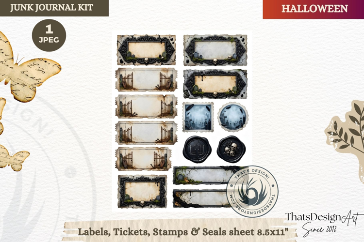Horror Halloween Junk Journal Gothic label ticket sheets