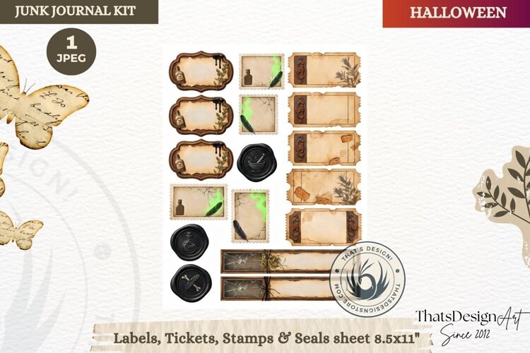 Horror Halloween Junk Journal Gothic label ticket sheets example image 1