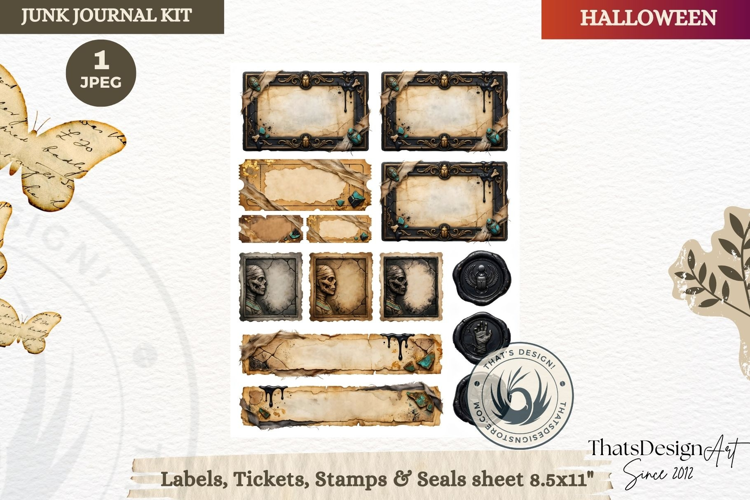 Horror Halloween Junk Journal Gothic label ticket sheets