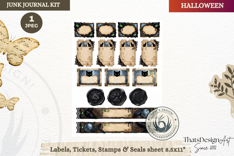 Horror Halloween Junk Journal Gothic label ticket sheets