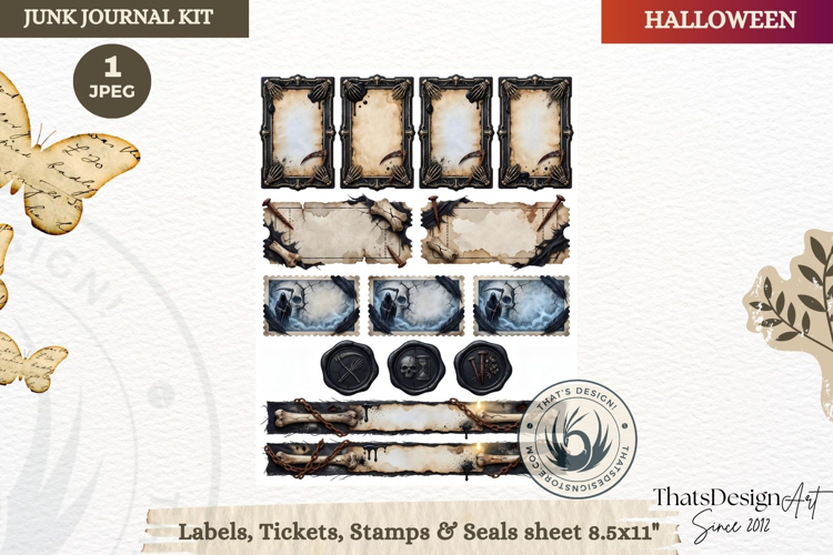 Horror Halloween Junk Journal Gothic label ticket sheets