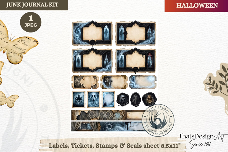 Horror Halloween Junk Journal Gothic label ticket sheets