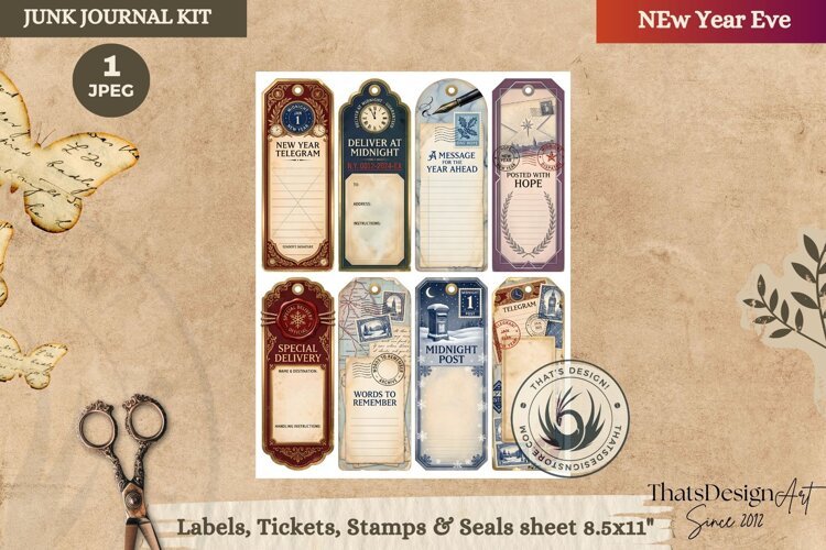 Vintage New Year Junk Journal Tags and Bookmarks ephemera example image 1