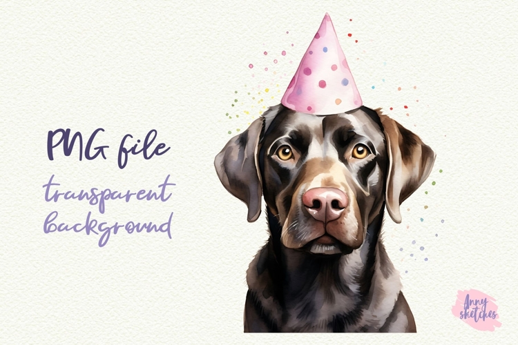 Birthday Labrador Retriever Clipart in a Party Hat PNG