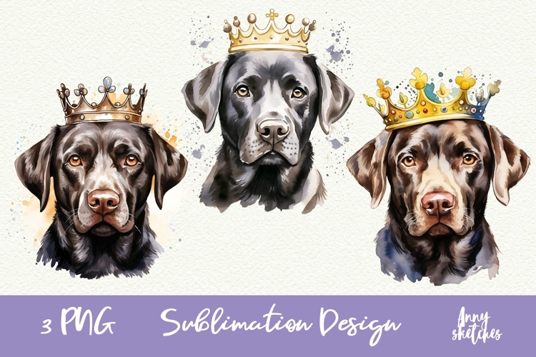 3 Labrador Retriever Clipart in a Birthday Crown PNG