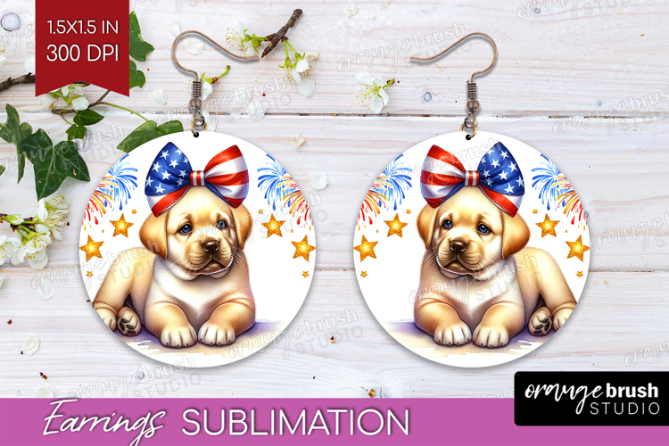 Labrador Retriever Dog Round Earrings Patriotic Dog PNG