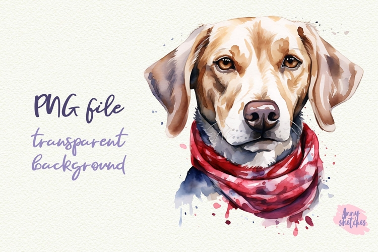 Labrador Retriever Bandana Cool Dog Watercolor Clipart PNG example image 1