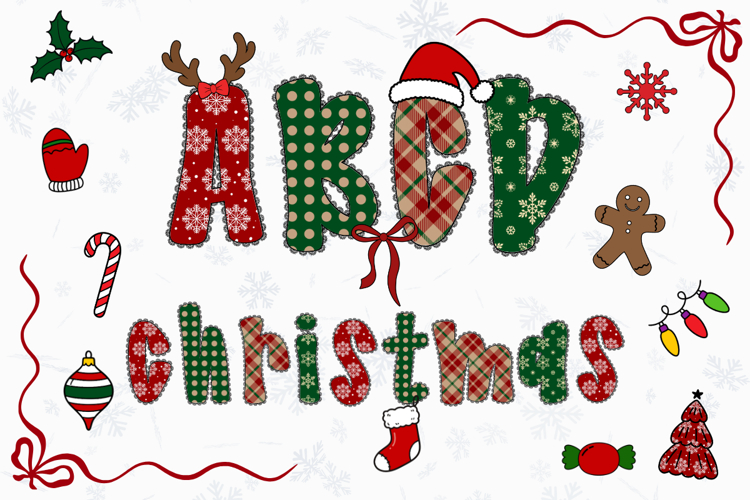 Christmas Alphabet Doodle Lace Letters Coquette Bubble_