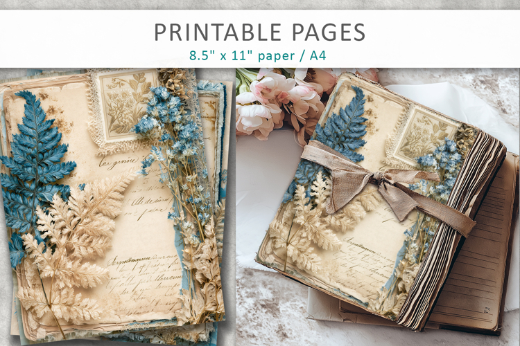 botanical vintage junk journal paper, scrapbook paper