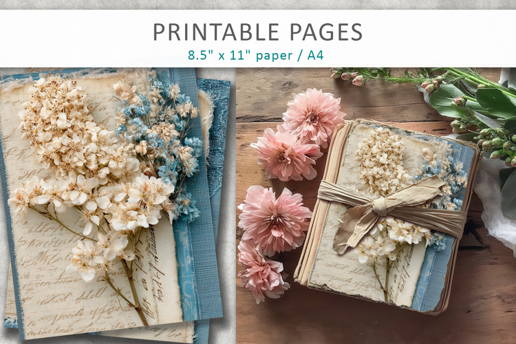 floral vintage junk journal, scrapbook paper