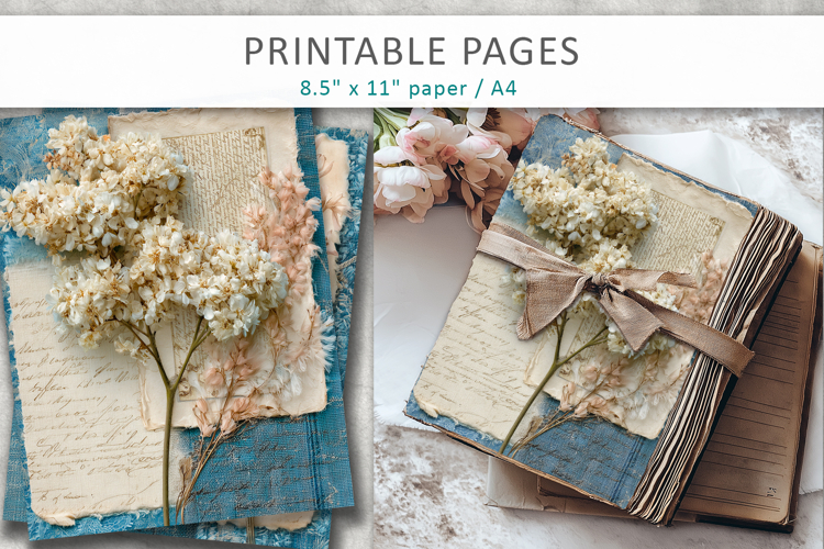 vintage floral paper junk journal, digital paper