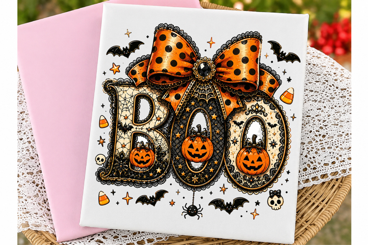 Lace Boo Halloween Coquette PNG