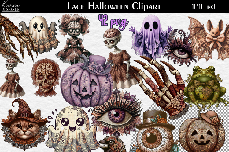 Gothic Lace Halloween Elements | Creepy Cute Clipart Bundle