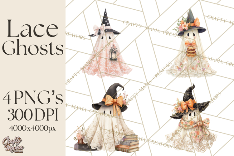 Lace Ghost Halloween Clip Art, Cute Creepy Ghost PNG