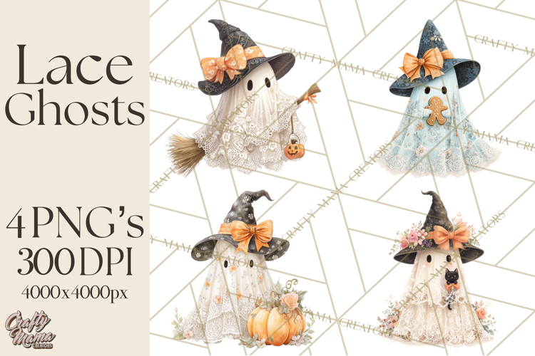 Lace Ghost Halloween Clip Art, Cute Creepy Ghost PNG