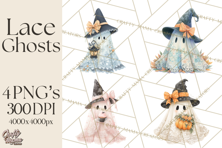 Lace Ghost Halloween Clip Art, Cute Creepy Ghost PNG