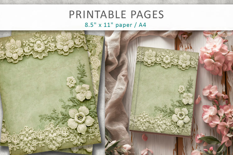 romantic ephemera, vintage sage green lace backgrounds